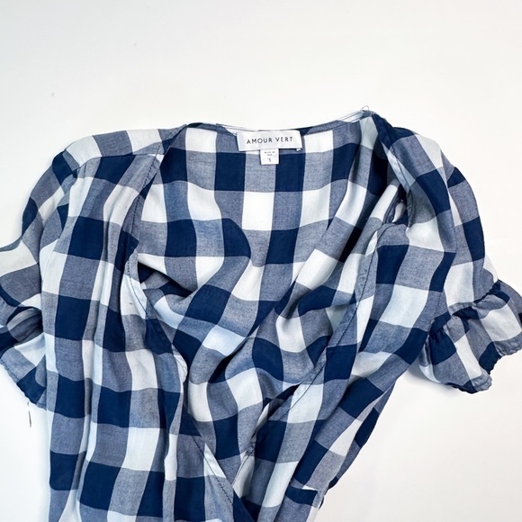 Amour Vert Blue and White Checkered Wrap Dress. Size S. - Picture 5 of 5